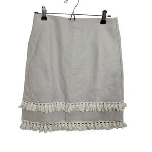 NWT LOFT Linen Blend Skirt Tassel Fringe Boho Tan Beige Size 2